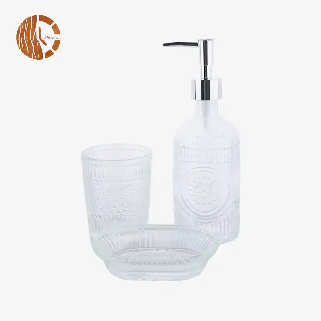 Embossed Glass Soap Dispenser Set
